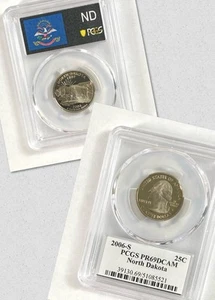 2006-S PCGS 25C PR69DCAM North Dakota State Quarter PROOF FLAG LABEL - Picture 1 of 3