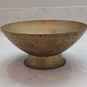 Vintage Messing Sockel geätzt Schale dekorativ Made in INDIA - Bild 1 von 12