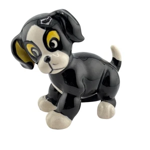 Vintage Welpe Hund schwarz weiß Keramik Figur seitliches Auge Look 3" groß - Bild 1 von 10