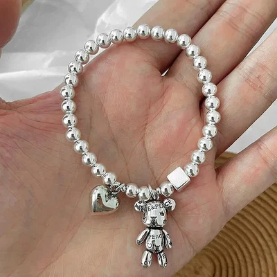 Edles BETTEL ARMBAND 925 SILBER Charm PERLEN ARMKETTE Armreif massiv ANHÄNGER - Bild 1 von 4