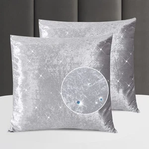 Silver Velvet Euro Sham 26x26 Luxury Set of 2 Gray Boho Crushed Crinkle Light... - Picture 1 of 6