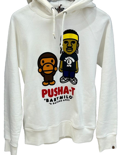 A BATHING APE (BAPE) Felpa con cappuccio pullover BAPE x Pusha T Baby Milo bianca