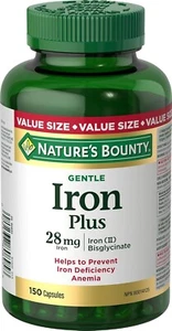 3x Nature's Bounty Gentle Iron Plus, Helps Prevent Iron Deficiency Anemia, 28 Mg - Picture 1 of 2