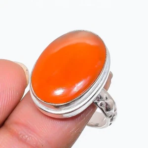 Anillo de joyería de regalo de plata de ley 925 con piedras preciosas de cornalina naranja talla 8 Z712 - Imagen 1 de 3