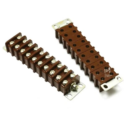 2pcs Dual Terminal Barrier Strip Block 10-Position 30A 600V Bakelite USSR T48 - Image 1 of 3