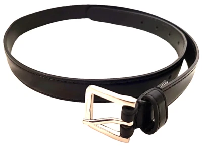 Boy's Belt XL-XXL 14/18 Black Bonded Leather Dress Casual Silver Buckle Kids - Image 1 of 4