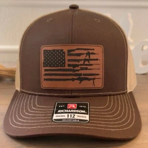 2nd Amendment American Flag Patch Richardson 112 Trucker Snapback Hat - Brown/Kh - Picture 1 of 2