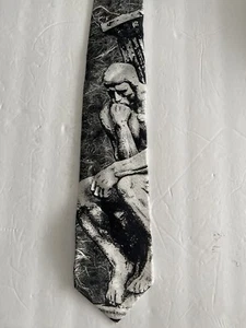 Ralph Marlin Vintage 1992 Neck Tie The Thinker Gray Marble Acid Wash - Picture 1 of 9