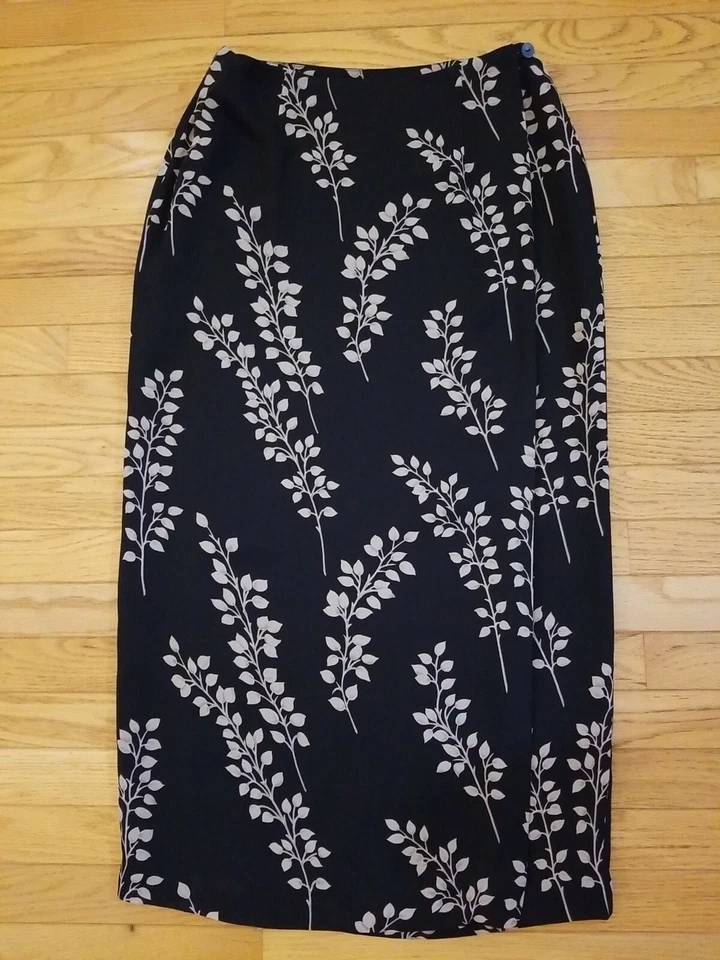 Maxi falda envolvente Geoffrey Beene Sport para mujer negra blanca diseño floral talla 10 Foto 1 de 4