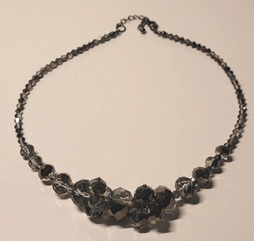 Black Smoke Aurora Borealis AB Necklace Crystal Glass Cluster Beads 16 in