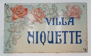 VILLA NIQUETTE Antique FRENCH Enamel VILLA Sign Enamel on heavy Cast Iron Plaque - Picture 1 of 9