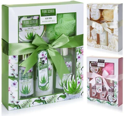 BRUBAKER Pflegeset Bade- und Dusch Geschenke für Frauen 5-tlg Aloe Vera, Vanille Erdbeer