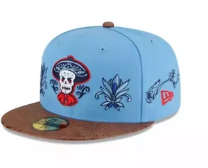 ALBUQUERQUE ISOTOPES BLUE AGAVE SKULL LOGO NEW ERA FITTED LEATHER BILL HAT 7 3/4 - Picture 1 of 7