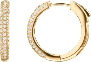 14K Gold Plated 925 Sterling Silver Posts Cubic Zirconia Hoop Earrings for Women - Picture 1 of 5