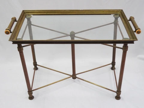 ANTIQUE 1930's FRENCH ART DECO X BASE BRASS BUTLER TABLE & SERVING TRAY Cover
