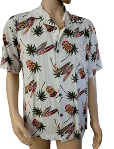 Sunny Island Men’s Sz M Hawaiian Shirt Ivory Flowers Rayon SS Button Up # WM1  - Picture 1 of 10