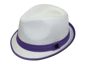 Stacy Adams Contrast-Trim Men's Woven Fedora Hat NWT White/Purple - Pick Size - Picture 1 of 3