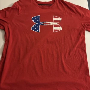 Under Armour Heatgear Red with Red/White and Blue Logo  Men's T-Shirt - Size 3XL - Picture 1 of 5