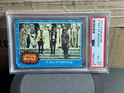 1977 TOPPS STAR WARS #56 A Day Of Rejoicing! PSA 6 Han Solo Luke Skywalker R2D2 - Image 1 of 2