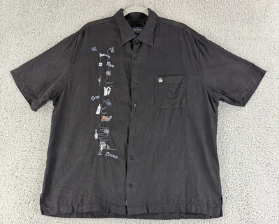 Nat Nast Button-Up Shirt Mens Size XL Black Embroidered 100% Silk Short Sleeve - Image 1 of 4