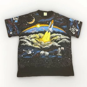 Art Unlimited Space Exploration Shirt NASA Shuttle Rocket All Over Print VTG XL - Picture 1 of 4