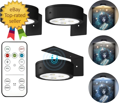 3Pcs Picture Lights for Wall Battery Operated, Magnetic Led Painting Light with - Image 1 of 4