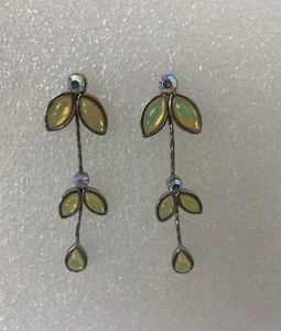 Vintage Silver Tone Yellow Leaves Pierced Earrings Dangle - Picture 1 of 6