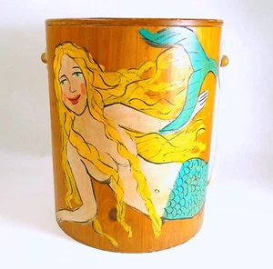 Vintage Rare Chuck Wagon Round Wood Cooler Drum Hand Painted Mermaid 0301010 - Picture 1 of 7