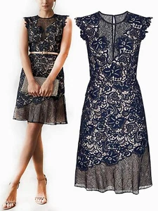 Reiss June navy blue lace nude fitted mini dress new with tags 14 12 - Imagen 1 de 9