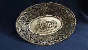 800 GERMAN Solid SILVER REPOUSSE Bowl Basket CHERUBS - Imagen 1 de 7