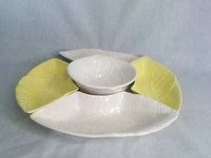 Vintage Cabbage Leaf Design Ceramic Vegetable/Appetizer tray made in Calif USA - Picture 1 of 8