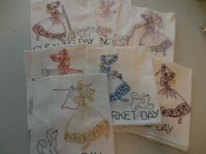 7-Hand Embroidered Daily Kitchen Hand Towels 16" Sq - Picture 1 of 3