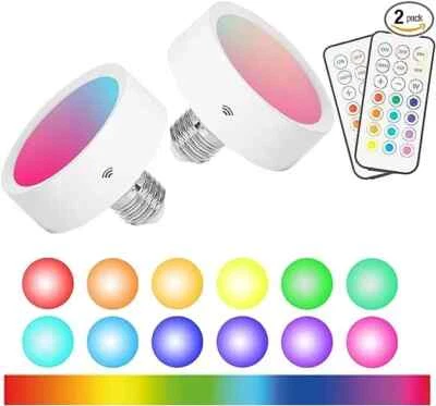 2 Pack Battery Powered Light Bulbs with Remote, 13 Color RGB Puck Light - Image 1 of 3