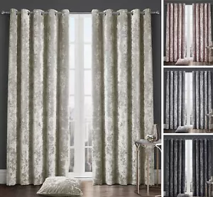 LUXURY PAIR OF THICK THERMAL CRUSHED VELVET VELOUR EYELET LINED CURTAINS - Picture 1 of 9