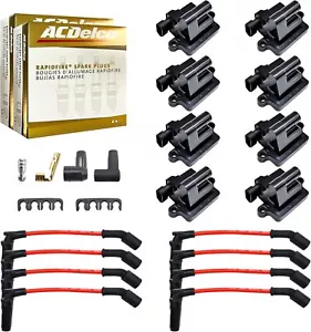 Set of 8 Square Ignition Coil Pack&OEM ACDelco Platinum Spark Plugs&Wires Com... - Picture 1 of 9