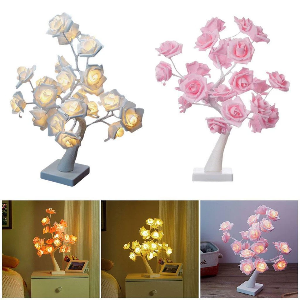 LED Rose Flower Tree Light up Table Lamp Battery Powered for Indoor Decor - Image 1 of 1