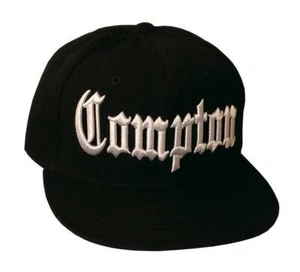Gorra de béisbol Compton Flat Bill Snapback negra ajustable - Imagen 1 de 1