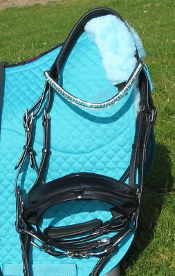 FSS Teal Aqua Green Crystal Bling FREEWAY CUT AWAY MonoCrown Poll PATENT Bridle - Image 1 of 2