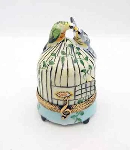 New Valentine's French Limoges Trinket Box Gorgeous Floral Bird Cage Love Birds - Picture 1 of 5