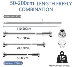 Telescopic No Drill Stainless Steel Clothes Hanging Bar Rail for Bath Windows UK - Picture 1 of 13