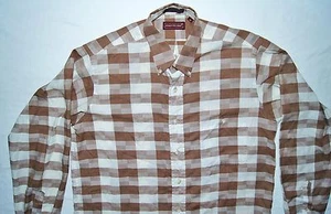 Camisa para hombre Evan Picone talla mediana marrón blanca a cuadros geométrica manga larga - Imagen 1 de 7