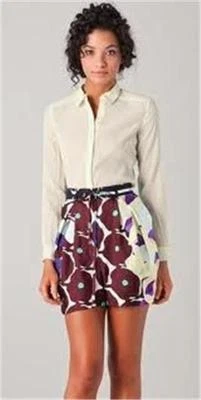 DVF Diane Von Furstenberg DONOVAN Pantalones Cortos de Seda Corbata Cintura Pop Prado Marrón 0 Foto 1 de 4