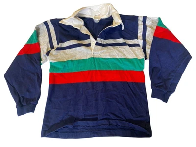 Camisa de Rugby Carters Niños Talla 7 Vintage Años 80 Rayas Azul Rojo Verde Preppy Foto 1 de 4