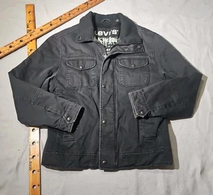 Levis Jacket Mens Medium Black Commuter Trucker Utility Military Sherpa Quilted - Picture 1 of 16