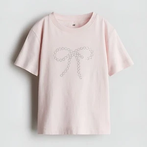H&M Kids Girls Coquette Bow Embellished Cotton Short Sleeve T-Shirt Size 6X/7 - Picture 1 of 6