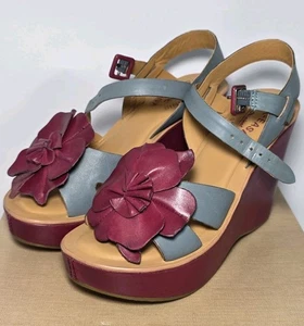 Kork Ease Mina Orion Sandal Size 6 M Flower Leather Wedge Cork Ankle Strap - Picture 1 of 13