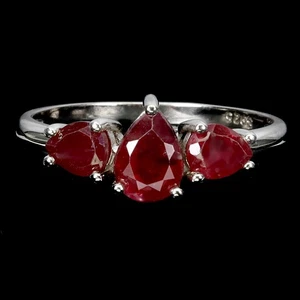 925 Sterling Silver Ring Pear Ruby 7x5mm Natural Gemstone Jewelry Size 8.5 - Picture 1 of 14
