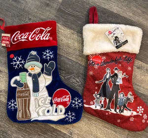 2 Vintage Coca Cola Coke  Christmas Stocking Festive Decoration Fiber Optic - Picture 1 of 2