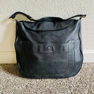 Marc Jacobs Empire City Large Hobo Shoulder Bag Black Pebbled Leather Flap Over - Picture 1 of 4