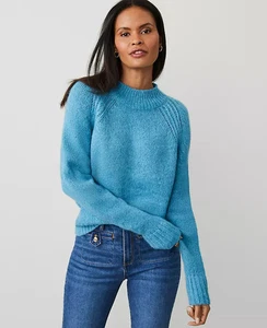 NEW $119 Ann Taylor raglan wedge sweater blue size L super soft - Picture 1 of 3
